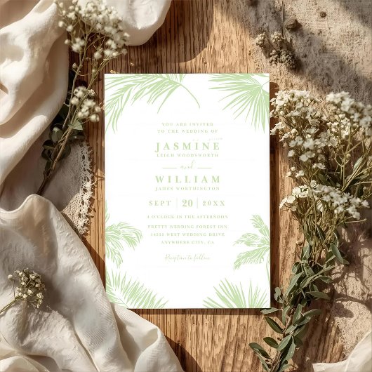 Invitation Tropical Palm Leaves Destination QR Code Wedding