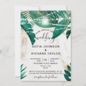 Invitation Tropical Palm Leaves Light Jar marbre doré  (Devant)