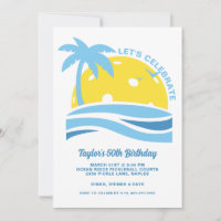 Tropical Palm Tree Beach Ocean Pickleball Party