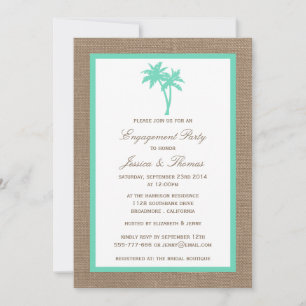 Invitation Tropical Palm Tree Burlap Beach Engagement Party