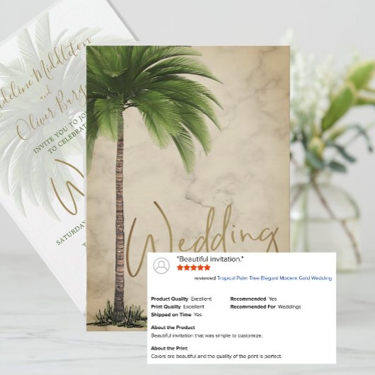 Invitation Tropical Palm Tree élégant Mariage d'or moderne