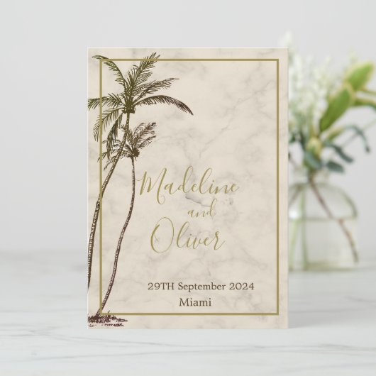Invitation Tropical Palm Tree élégant Mariage rustique modern (Debout devant)