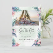 Invitation Tropical palm tree Photo QR Code Enregistrer la da (Debout devant)