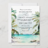 Invitation Tropical Palm Trees Beach Scene QR Code Wedding (Devant)