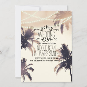 Invitation Tropical Palm Trees & Lights Cream Dream Mariage