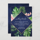 Invitation Tropical Palm Watercolor Navy Blue Détails du Mari (Devant / Derrière)