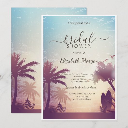 Invitation Tropical Palms Beach Réception de Mariage (Devant / Derrière)