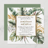 Invitation Tropical Palms Gold Frame Christian Mariage (Devant / Derrière)