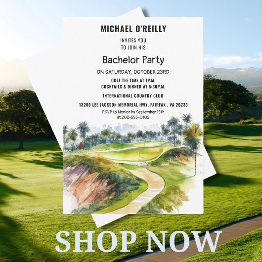 Invitation Tropical Palms Golf Bachelor Party