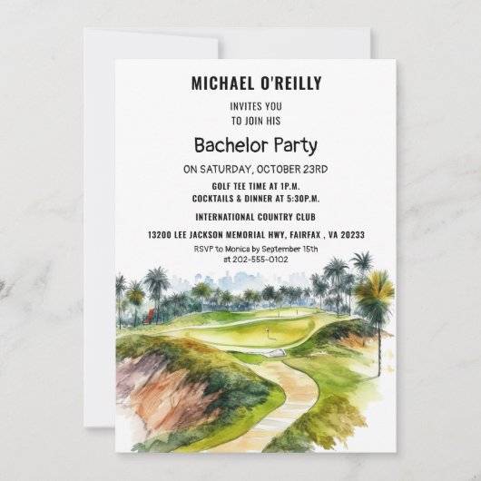 Invitation Tropical Palms Golf Bachelor Party (Devant)