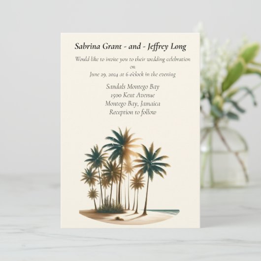 Invitation Tropical Paradise Palm Tree Mariage (Debout devant)