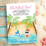 Invitation Tropical Père Noël Mermaid Quelle fête de Noël amu<br><div class="desc">L'invitation à la fête de Noël "Oh What Fun", tropicale, présente Père Noël et une sirène nageant dans l'océan au coucher du soleil, encadrée par une paire de palmiers plantés de lampadaires. Père Noël sirote un cocktail dans un ananas et clignote l'aloha hawaïen accroché au panneau. Art par KL Stock....</div>