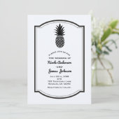 Invitation Tropical Pineapple Noir & Blanc Élégant Chic (Debout devant)