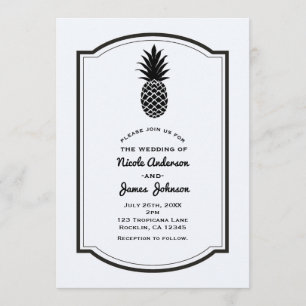 Invitation Tropical Pineapple Noir & Blanc Élégant Chic