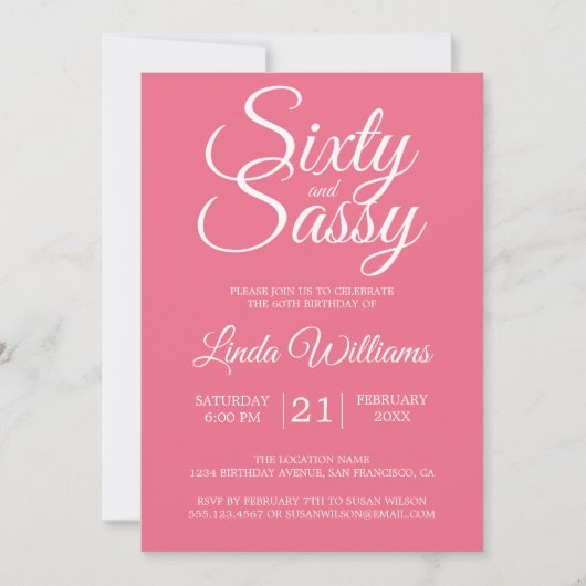 Invitation Tropical Pink 60 et Sassy 60th Birthday Party (Devant)