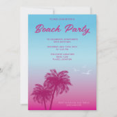 Invitation Tropical Pink Blue Beach Party Palm Trees Annivers (Devant)