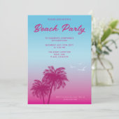 Invitation Tropical Pink Blue Beach Party Palm Trees Annivers (Debout devant)