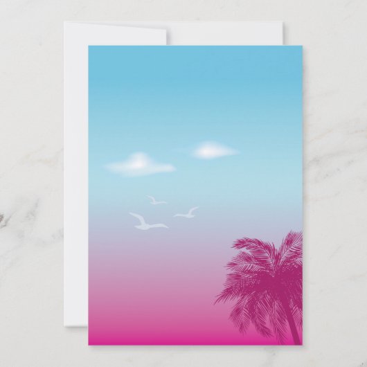 Invitation Tropical Pink Blue Beach Party Palm Trees Annivers (Dos)