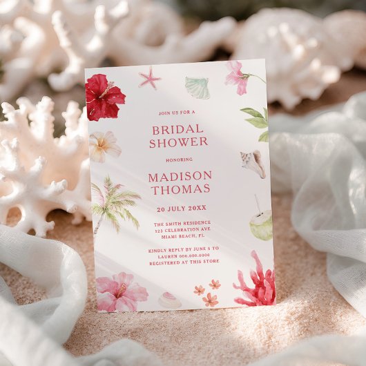 Invitation Tropical Pink Coral Bridal Shower