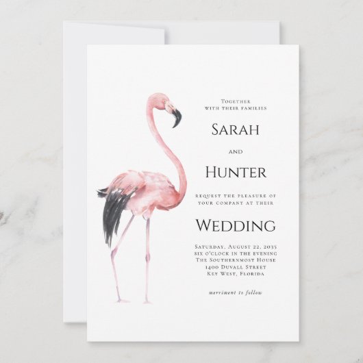 Invitation Tropical Pink Flamingo Beach Wedding (Devant)