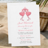 Invitation Tropical Pink Flamingo Just Married Announcement