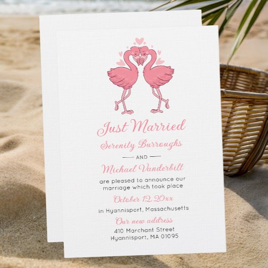 Invitation Tropical Pink Flamingo Just Married Announcement