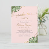 Invitation Tropical Pink Gold Arch Photo Graduation Party (Debout devant)