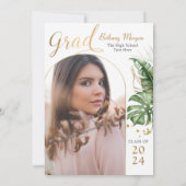 Invitation Tropical Pink Gold Arch Photo Graduation Party (Dos)