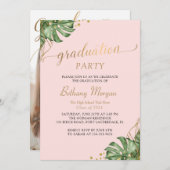 Invitation Tropical Pink Gold Arch Photo Graduation Party (Devant / Derrière)