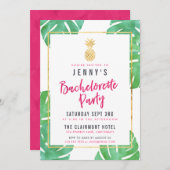 Invitation Tropical Pink & Gold Pineappa Party (Devant / Derrière)