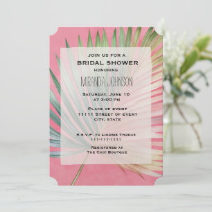 Invitation Tropical Pink Green Leaf douche nuptiale