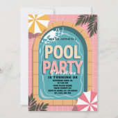Invitation Tropical Pink Palm Springs Pool Party Birthday (Devant)