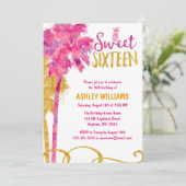 Invitation Tropical Pink Palm Tree Faux Gold Parties scintill (Debout devant)
