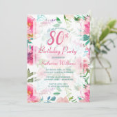 Invitation Tropical Pink Peony Floral 80e fête d'anniversaire (Debout devant)
