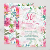 Invitation Tropical Pink Peony Floral 80e fête d'anniversaire (Devant / Derrière)