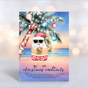 Invitation Tropical Plage Palmier Père Noël Cocktails de Noël