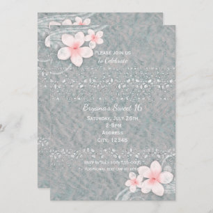 Invitation Tropical Plumeria Fleur Grey Rose Summer Party