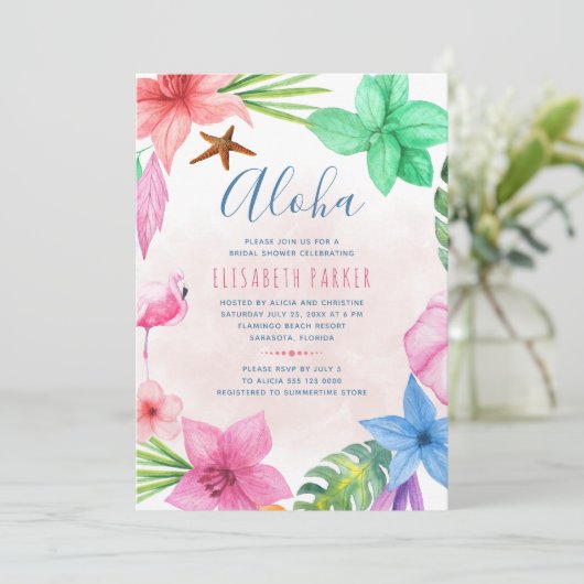 Invitation Tropical rose aloha nuptiale douche (Debout devant)