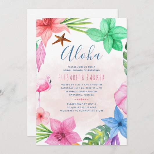 Invitation Tropical rose aloha nuptiale douche (Devant / Derrière)