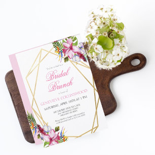 Invitation Tropical Rose Floral Or Géométrique Brunch nuptial