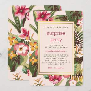 Invitation Tropical Rose Gold et Green Surprise Party