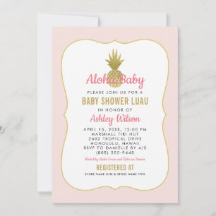 Invitation Tropical rose or ananas bébé fille douche Luau