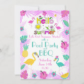 Invitation Tropical Rose Turquoise Palms Flamants roses Thème (Devant)