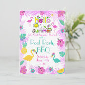 Invitation Tropical Rose Turquoise Palms Flamants roses Thème (Debout devant)