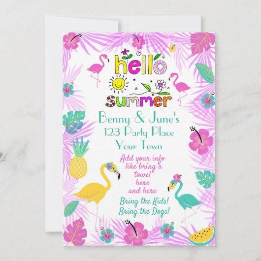 Invitation Tropical Rose Turquoise Palms Flamants roses Thème (Dos)