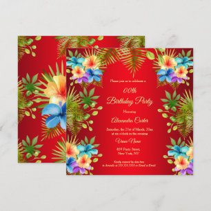 Invitation Tropical Rouge Couleurs Mixtes Jaune Floral Annive