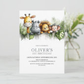 Invitation Tropical Safari Animals 1st Birthday Party (Debout devant)