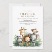 Invitation Tropical Safari Animals 1st Birthday Party (Devant)