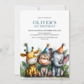 Invitation Tropical Safari Animals 1st Birthday Party (Devant)