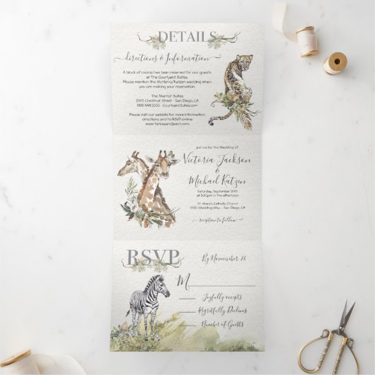 Invitation Tropical Safari Jungle Mariage Tri-Fold (Intérieur)